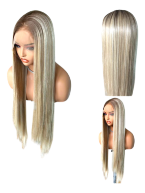 A light blonde synthetic wig