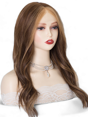 "Image: Eleanor Straight Lace Front Wig - 16" length, medium brown base with subtle balayage highlights. Premium Remy Human Hair blend for soft, natural feel. Swiss Lace Top for seamless fit. Versatile style for effortless confidence."