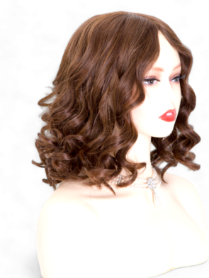 Image: Victoria Brunette Wig - 12" length, warm brown shade with subtle highlights and lowlights. Premium Remy Human Hair blend for soft, natural feel. 4x4 inch silk top for undetectable hairline.